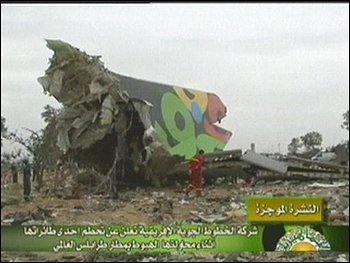 Site of the Libya plane crash. Photo by: Libya TV