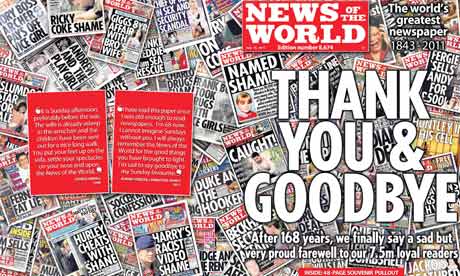 Phone-Hacking Scandal shutting down News of the World