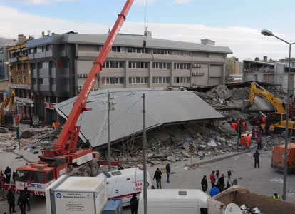 The collapsed Hotel in Van after 5.7 magnitude quake hit the already suffering town 