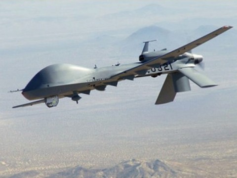 A US drone flying in the sky.