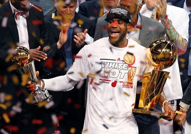 Lebron James With The Nba Championship Mvp Trophies Game Of The 2013