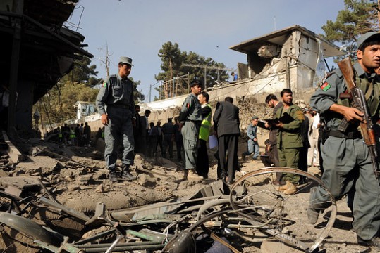 Afghan soldiers secure site of suicide bombing near Indian embassy in Kabul. File Pic