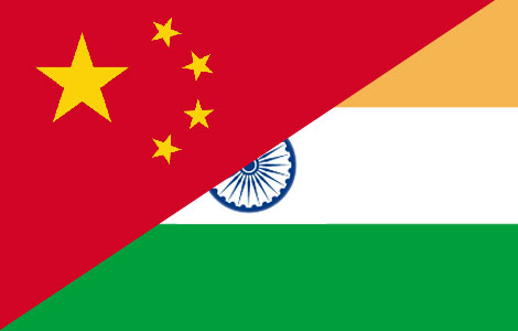 Flags of India and China.