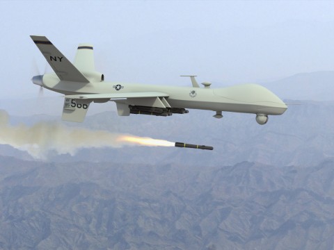 US drone flying in air. File Pic