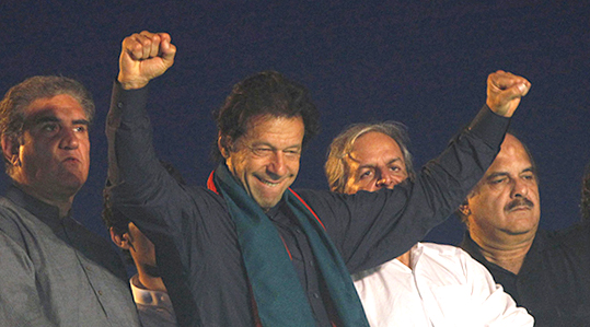 Imran Khan addressing supporters in Islamabad. 