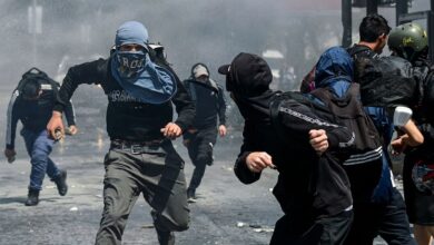 Clashes between Chilean students and police in the capital of Chile, Santiago. 